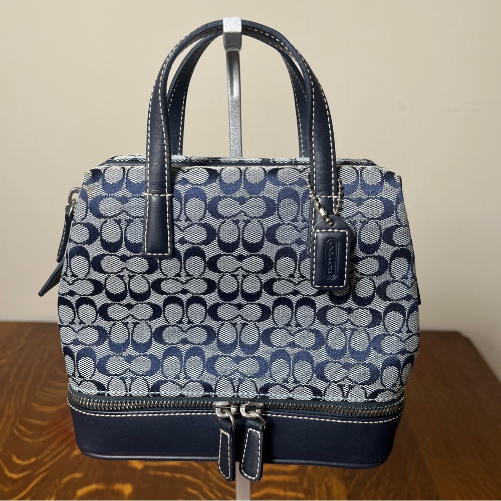 Coach Rare Y2K Early 2000’s Navy and Gray Signature Mini Top Handle Satchel